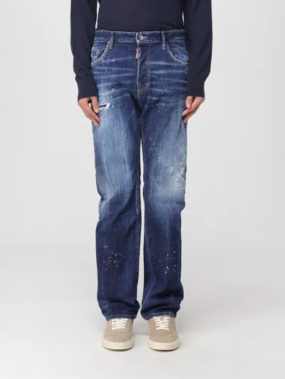 Dsquared2 Blue Five-pocket Jeans With Faded Effect And Logo Patch On The Back In Blue