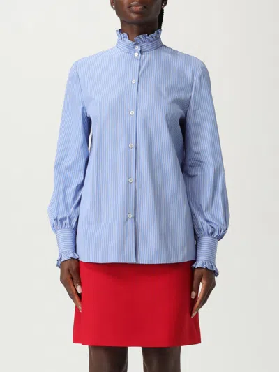 Valentino Light Blue Striped Shirt In Cotton