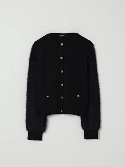 Balmain Fluffy-sleeve Button Cardigan In Black