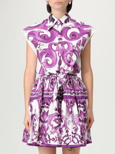 Dolce & Gabbana Purple Majolica Print Poplin Shirt Dolce E Gabbana In Purple