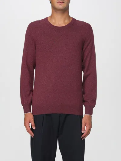 Brunello Cucinelli Ribbed Crewneck Sweater With Soft Texture In Burgundy