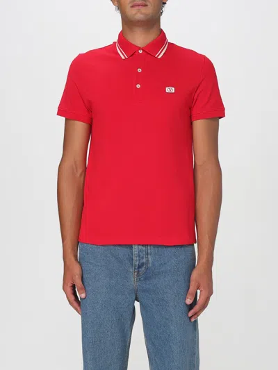 Valentino Vlogo Patch Cotton Piqué Polo Shirt In Red