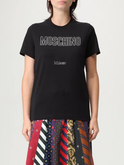 Moschino Short Sleeve Crew Neck Top In Black