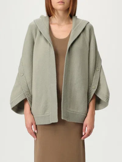 Max Mara Wool Blend Cardigan With Buttoned Hood In Gray
