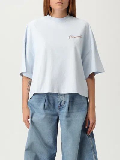 Jacquemus Le T-shirt Corto Logo-embroidered Cotton T-shirt In Blue