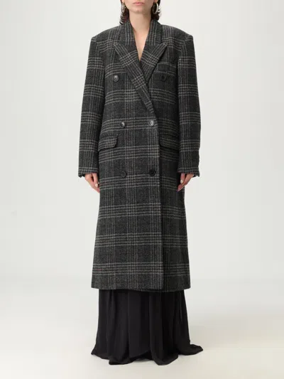 Isabel Marant Étoile Double-breasted Grey Plaid Coat With Structured Silhouette In Gray