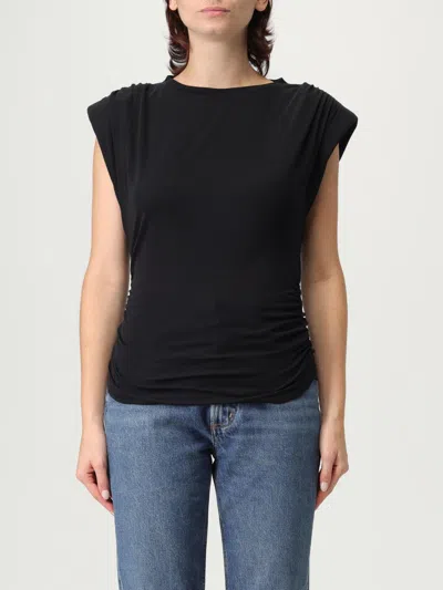Isabel Marant Étoile Fitted Black Top With Gathered Shoulders And Ruched Sides In Black