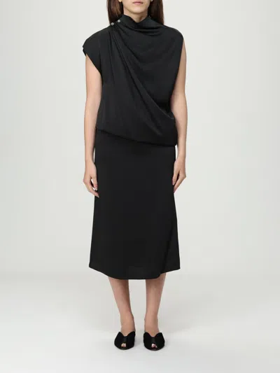 Fabiana Filippi Asymmetric Midi Dress Button Embellishments In Black