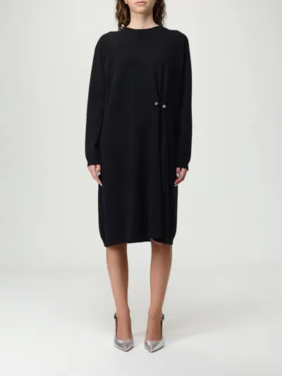 Fabiana Filippi Knit Dress With Brooch In Black