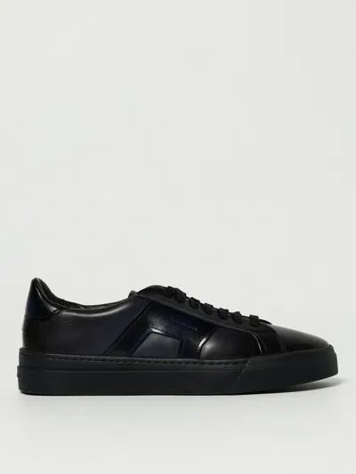 Santoni Logo Almond Toe Low-top Sneakers In Black