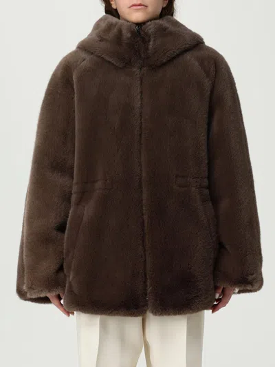 Emporio Armani Dove Grey Artificial Fur Coats In Brown