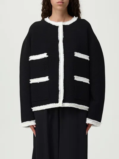 Emporio Armani Ottoman Fabric Jacket With Fringe Trims In Black