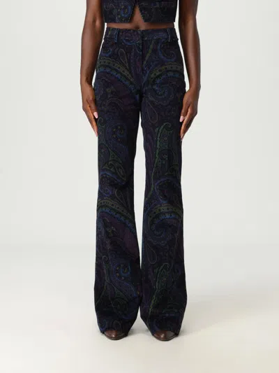 Etro Paisley-print Flared Viscose Trousers In Blue