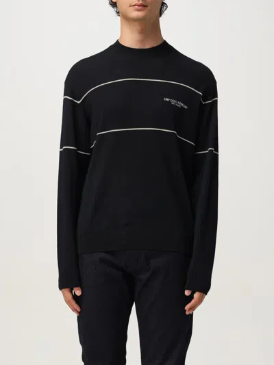 Emporio Armani Virgin-wool Jumper With Jacquard Logo In Black