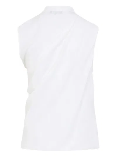 Giorgio Armani Draped Silk Shirt Korean Collar In White