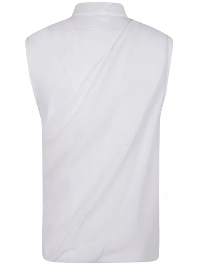 Giorgio Armani Draped Silk Shirt Korean Collar In White
