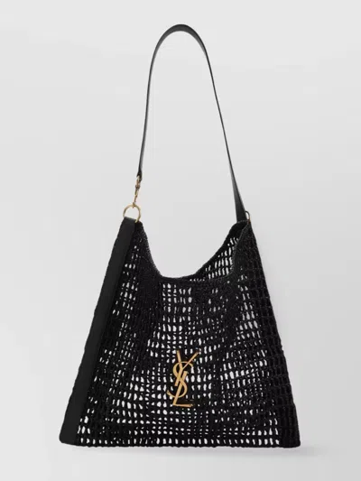 Saint Laurent Black Raffia Shopping Bag In Black