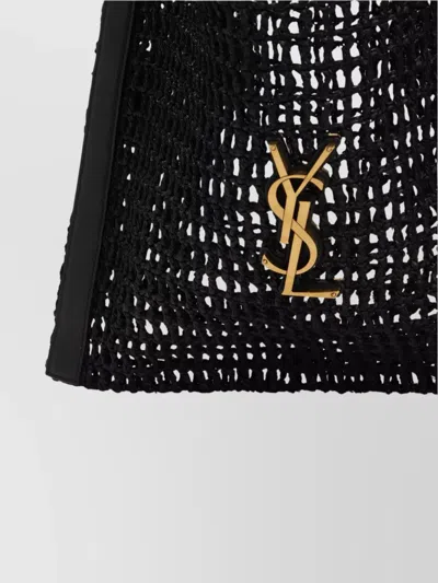Saint Laurent Black Raffia Shopping Bag In Black