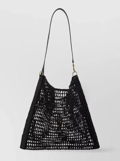 Saint Laurent Black Raffia Shopping Bag In Black