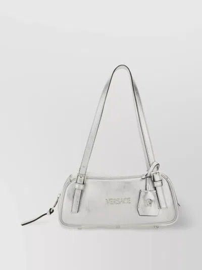 Versace Rectangular Silver Double Handle Shoulder Bag In White
