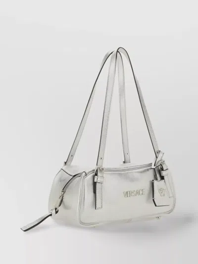 Versace Rectangular Silver Double Handle Shoulder Bag In White