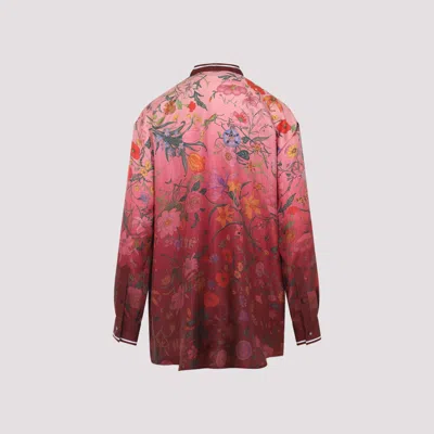 Gucci Bordeaux Shirt With Collar With Bow And All-over Flora Print In Silk Woman In Pink