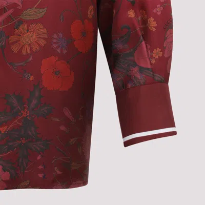 Gucci Bordeaux Shirt With Collar With Bow And All-over Flora Print In Silk Woman In Pink