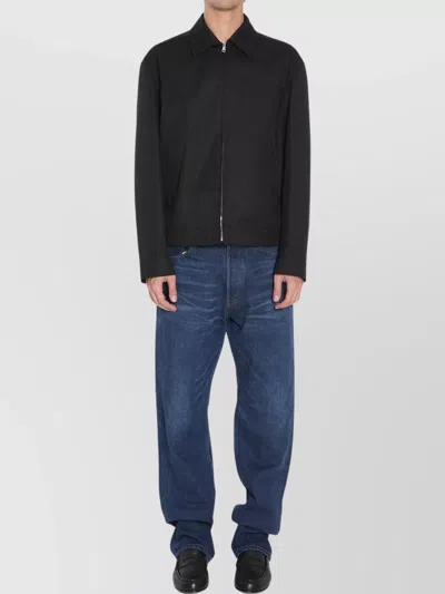 Gucci Men Black Jacket With Classic Collar And Web Motif On The Waist In Cotton Man In Black