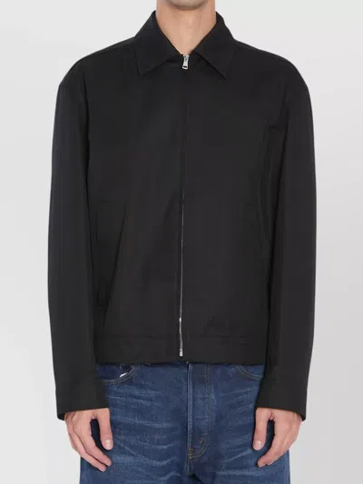 Gucci Men Black Jacket With Classic Collar And Web Motif On The Waist In Cotton Man In Black