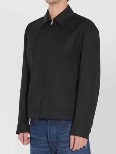Gucci Men Black Jacket With Classic Collar And Web Motif On The Waist In Cotton Man In Black