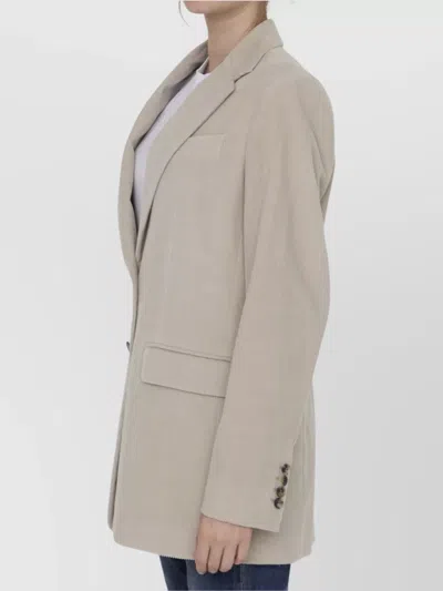 Max Mara Corduroy Lapel Jacket Featuring Back Vent In Neutral