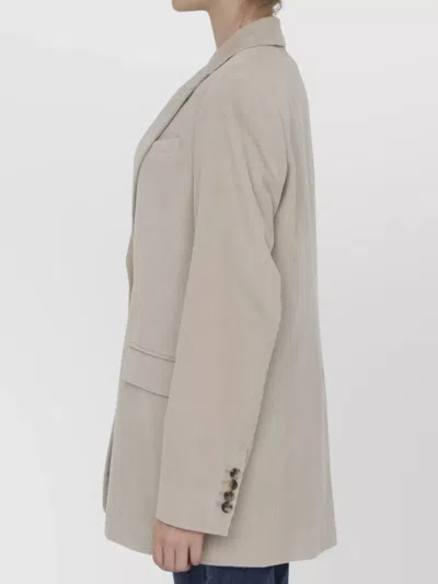 Max Mara Corduroy Lapel Jacket Featuring Back Vent In Neutral