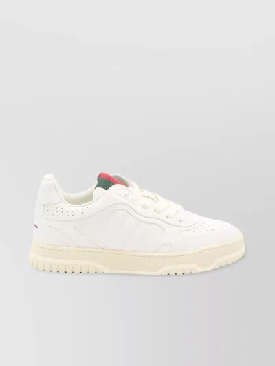 Gucci Re-web White Low Top Sneakers With Web Detail And Embossing In Leather Woman In White