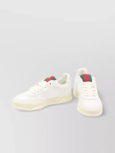 Gucci Re-web White Low Top Sneakers With Web Detail And Embossing In Leather Woman In White