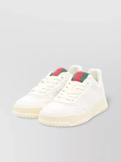 Gucci Re-web White Low Top Sneakers With Web Detail And Embossing In Leather Woman In White
