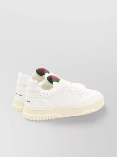 Gucci Re-web White Low Top Sneakers With Web Detail And Embossing In Leather Woman In White