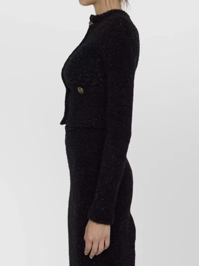 Balenciaga Black Cotton Blend Tweed Cropped Cardigan In Black