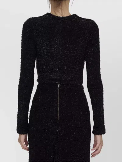 Balenciaga Black Cotton Blend Tweed Cropped Cardigan In Black