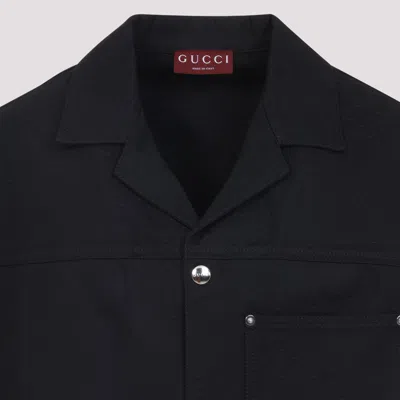Gucci Classic Short-sleeve Cotton Shirt In Black