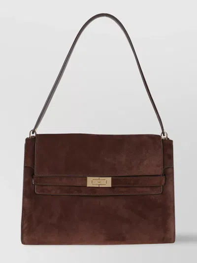 Tory Burch Lee Radziwill Suede Large Shoulder Bag In Brown