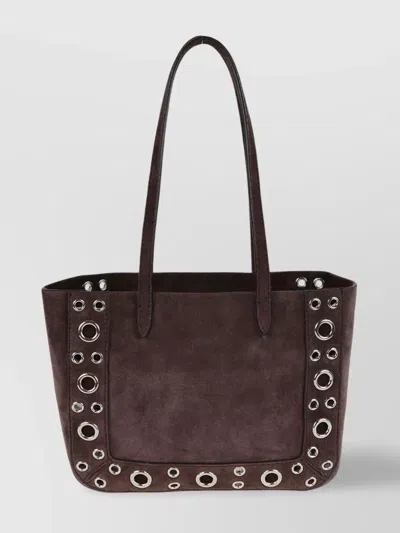 Valentino Studded Suede Double Handles Shoulder Bag In Brown