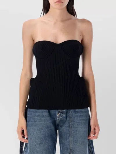 Jean Paul Gaultier Fitted Wool-blend Ribbed Knit Top In Black
