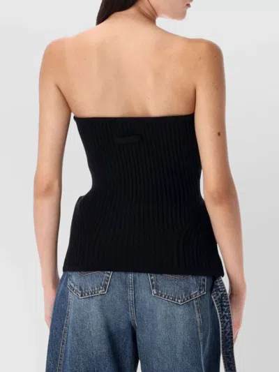 Jean Paul Gaultier Fitted Wool-blend Ribbed Knit Top In Black