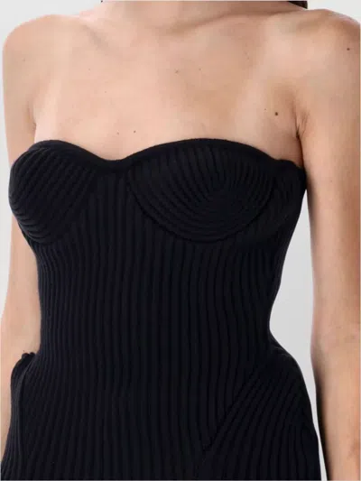 Jean Paul Gaultier Fitted Wool-blend Ribbed Knit Top In Black