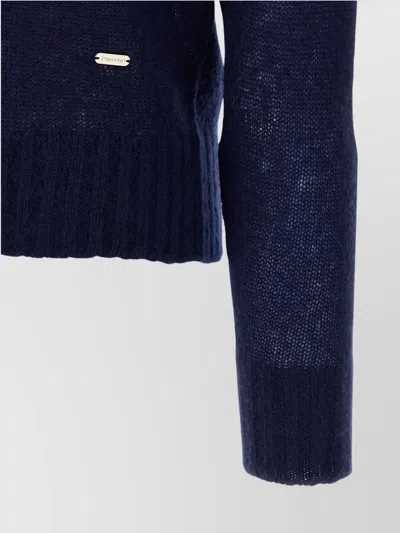 Tom Ford V Neck Long Sleeve Ribbed Hem Polo In Blue