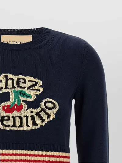 Valentino 'atelier Crew Neck Knitwear With Ribbed Hem And Cuffs' In Blue