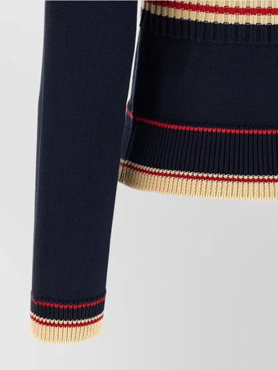 Valentino 'atelier Crew Neck Knitwear With Ribbed Hem And Cuffs' In Blue