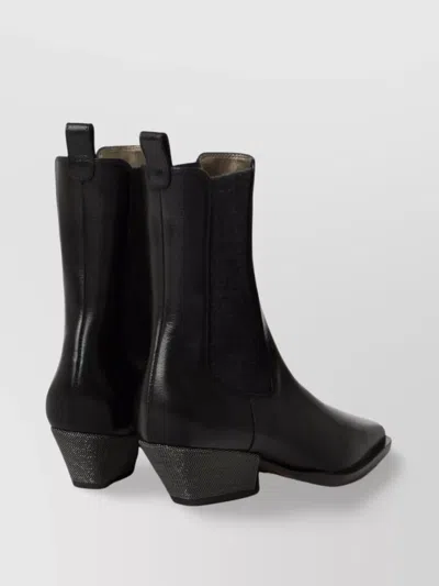 Brunello Cucinelli Leather Ankle Boots Cuban Heel