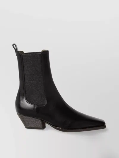 Brunello Cucinelli Leather Ankle Boots Cuban Heel