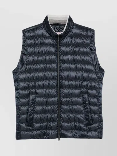 Herno Reversible Quilted Sleeveless Jacket With High Collar In Blue